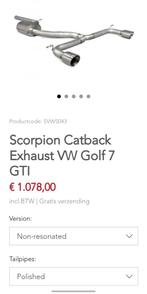 Scorpion Catback uitlaat VW Golf 7 GTI, Auto-onderdelen, Ophalen, Gebruikt, Volkswagen