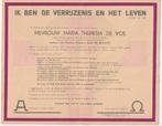 Grote doodsbrief M.T.  DE VOS De Blauwe Oosterzele Antwerpen, Verzamelen, Verzenden, Rouwkaart