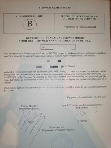 Permis de transport - Compétence en matière de transport de