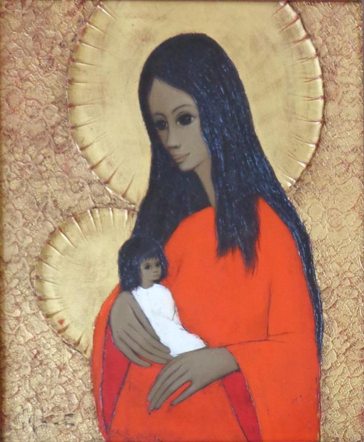 JEF WAUTERS / MADONE ROBE COULEUR / OLIEVERF DOEK / 82x71cm, Antiek en Kunst, Kunst | Schilderijen | Modern, Ophalen