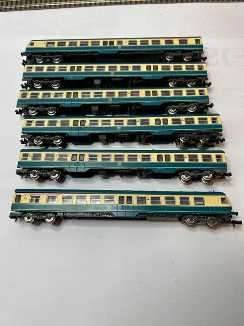 Fleischmann piccolo treinset 7434 met 4 x 7432 wagons ocean-, Hobby en Vrije tijd, Modeltreinen | N-Spoor, Gebruikt, Treinset