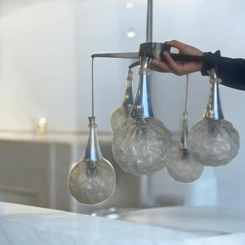 Lustre en verre vintage avec 5 points lumineux, Enlèvement ou Envoi