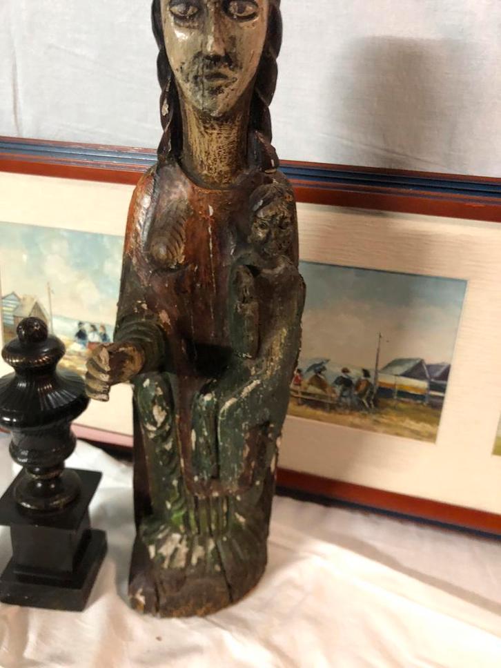 Polychroom  houten beeld  madonna met jezus, Antiek en Kunst, Kunst | Beelden en Houtsnijwerken, Ophalen of Verzenden