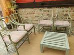 4 rotanstoelen met kussen en salontafel uit teak., Ophalen, Zo goed als nieuw