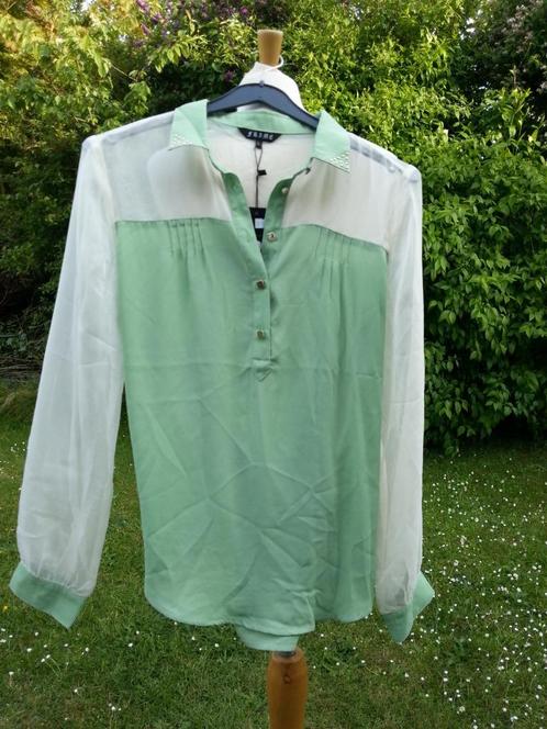 bloes mix groen / écru 5 knopen kraag + studs Nieuw M + L, Kleding | Dames, Blouses en Tunieken, Nieuw, Maat 38/40 (M), Groen
