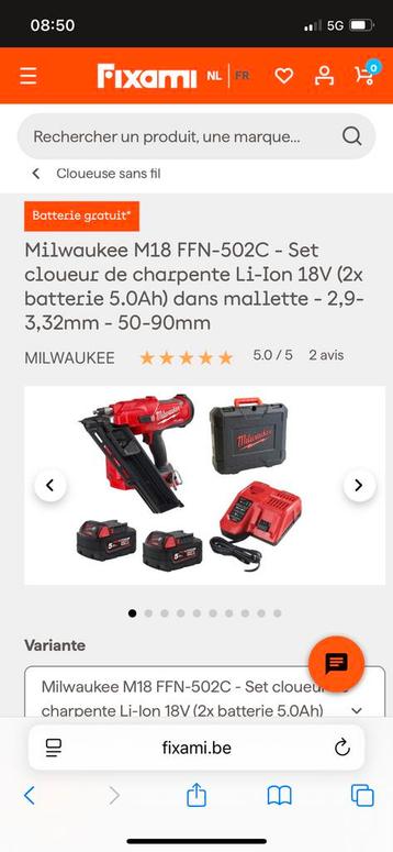 Cloueur milwaukee 1 baterie 1 chargeur une boite beschikbaar voor biedingen