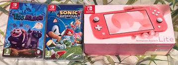 ongeopende Nintendo switch lite Roze Coral + Games beschikbaar voor biedingen