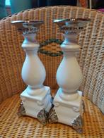 2 x kandelaar glanzend wit en zilver, Comme neuf, Autres matériaux, Blanc, Chandelier