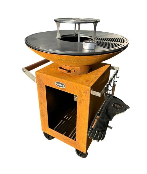 Barbecue Plancha Cortenstaal 80cm diameter, Tuin en Terras, Houtskoolbarbecues, Nieuw, Met accessoires, Ophalen of Verzenden