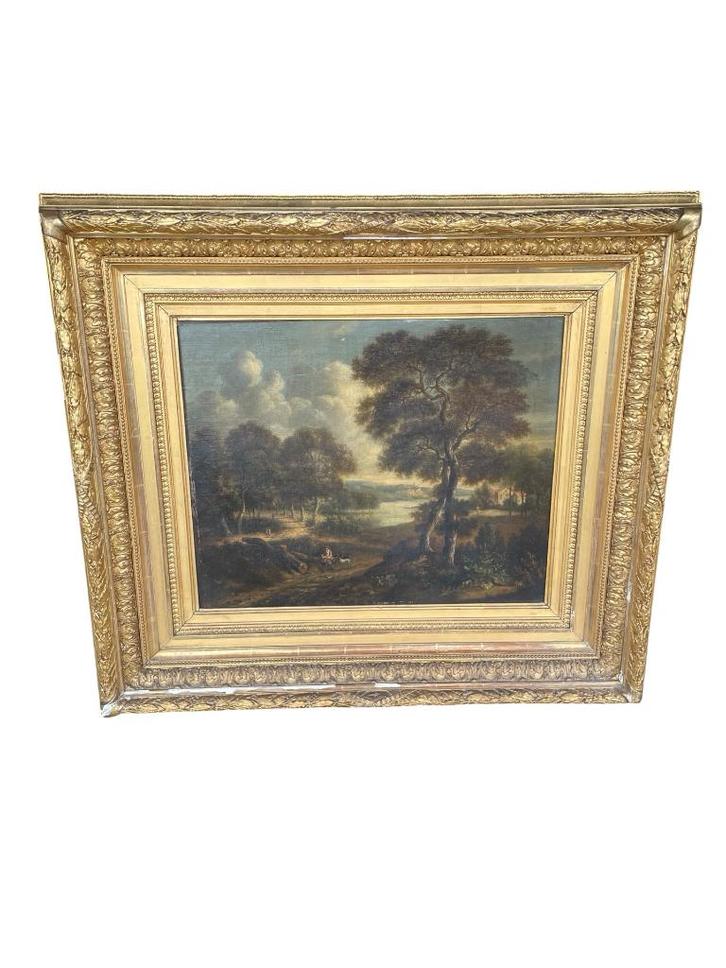 Olieverf op doek 19e eeuwse Jager landschap Europese school, Antiek en Kunst, Kunst | Schilderijen | Klassiek, Ophalen