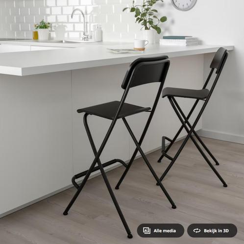 IKEA FRANKLIN barkruk, opklapbaar, zwart, 74 cm - 4 stuks, Huis en Inrichting, Barkrukken, Zo goed als nieuw, 60 tot 90 cm, 4 krukken