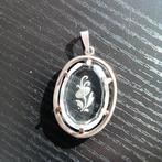 Vintage  hangertje zilver en glas gegraveerd, Antiek en Kunst, Ophalen