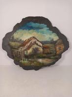 Peinture d'une ferme sur ardoise, Antiek en Kunst, Ophalen