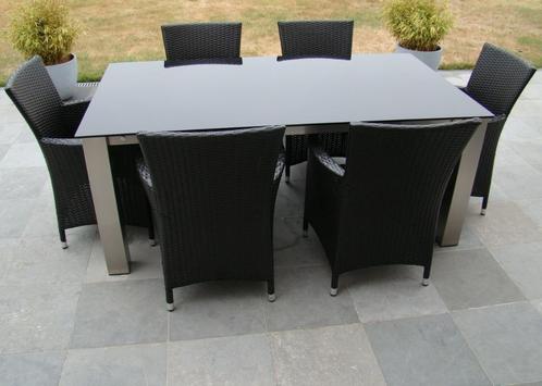 Tuintafel met gehard glazen blad, Jardin & Terrasse, Tables de jardin, Neuf, Inox, Enlèvement ou Envoi