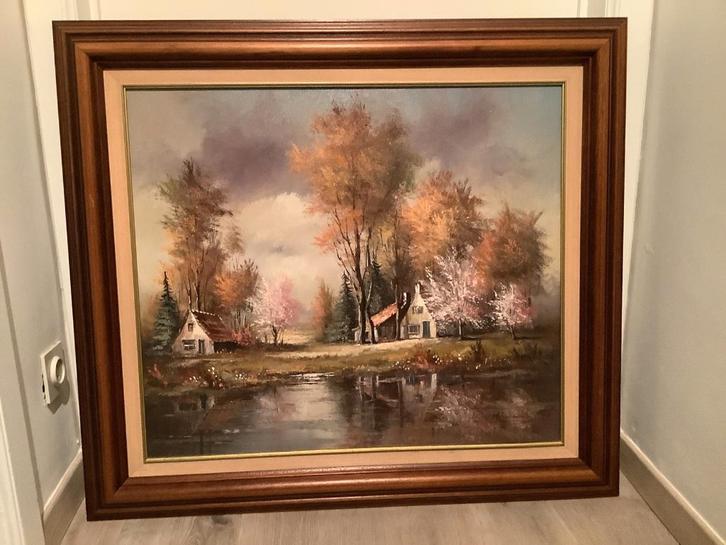 *Prachtige grote gesigneerde schilderij met mooie kader, Antiek en Kunst, Kunst | Schilderijen | Klassiek, Ophalen of Verzenden