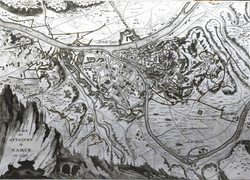 Kaart van Namur / Namen uit 1746 (originele gravure), Antiek en Kunst, Kunst | Etsen en Gravures, Ophalen of Verzenden