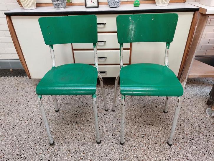 Vintage schoolstoelen in de stijl van Tubax, 2 stuks, Antiek en Kunst, Antiek | Meubels | Stoelen en Sofa's, Ophalen
