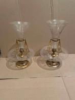 Paire De Centre table Vases Cornets Bronze Cristal Napol III, Enlèvement ou Envoi