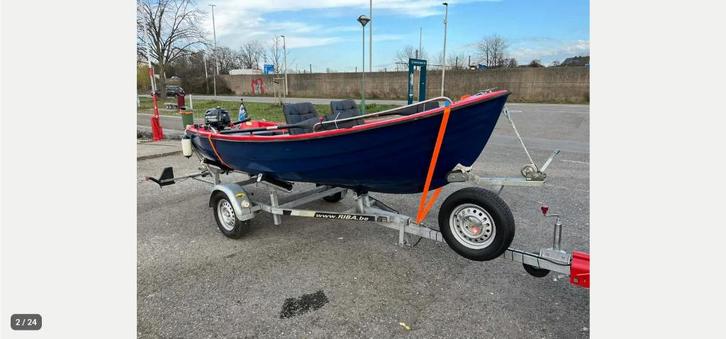 Sloep 4,20m + motor MERCURY 4pk + trailer RIBA – vaarklaar., Watersport en Boten, Sloepen, Zo goed als nieuw, Tot 10 pk, 3 tot 6 meter