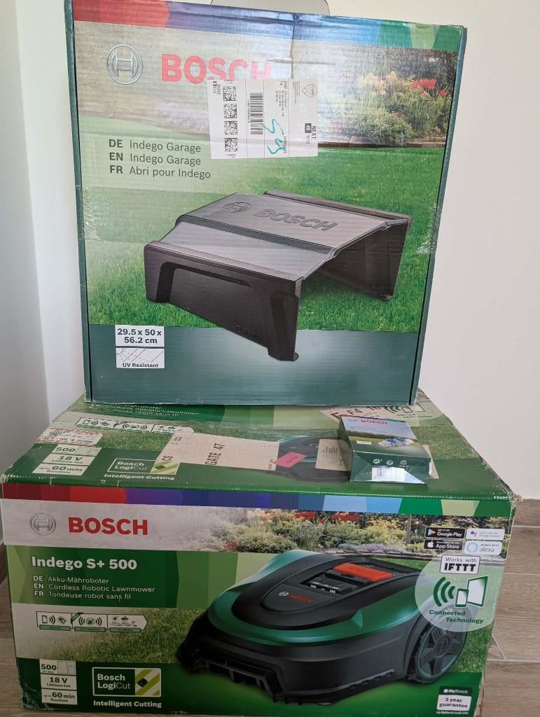 Bosch Indego S+ 500 robotmaaier + garage – NIEUW in doos, Ophalen, Bestuurbaar via app, Nieuw, Minder dan 20 cm