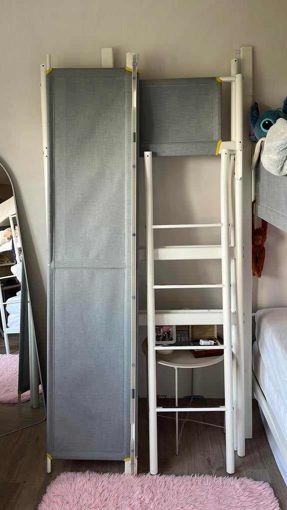 Hoogslaper 90x200 - IKEA - wit frame - grijze afwerking, Huis en Inrichting, Slaapkamer | Bedden, Gebruikt, Eenpersoons, 90 cm