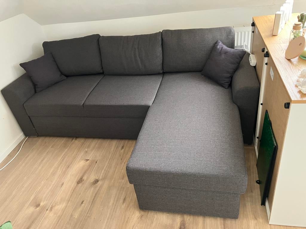 Antraciet hoekzetel/slaapbank, Ophalen, Zo goed als nieuw, Stof