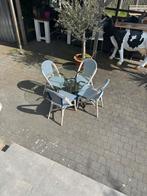 Terras tafel met 4 stoelen, Tuin en Terras, Ophalen, 4 zitplaatsen, Kunststof, Zo goed als nieuw