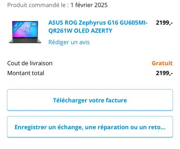 ASUS ROG Zephyrus G16 – RTX 4070 – OLED, Tickets & Billets, Réductions & Chèques cadeaux