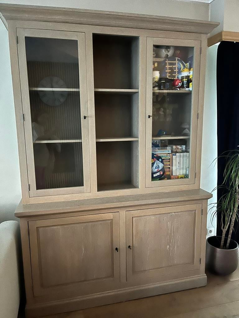 Landelijke vitrinekast, Huis en Inrichting, Kasten | Vitrinekasten, Ophalen, 100 tot 150 cm, 200 cm of meer, Eikenhout
