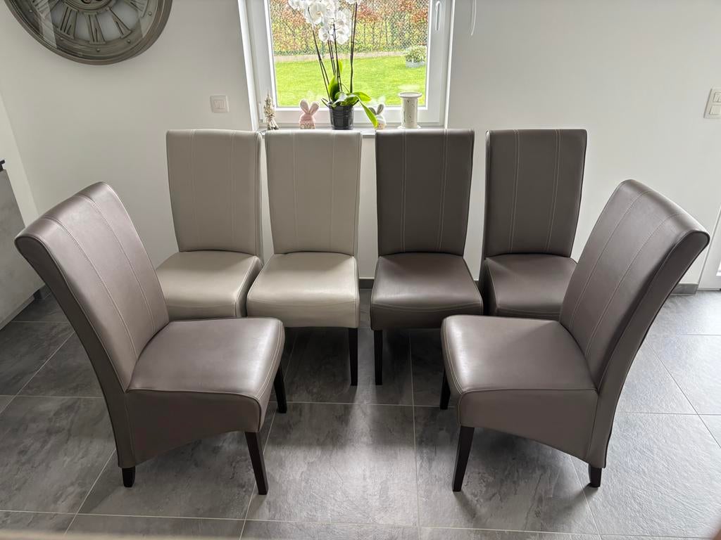 6 chaises de salle à manger gris et taupe, Maison & Meubles, Chaises, Autres couleurs, Comme neuf, Synthétique, Enlèvement