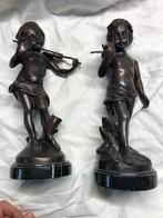 Auguste Moreau - sculpture - enfants musiciens, Antiquités & Art, Enlèvement ou Envoi, Bronze