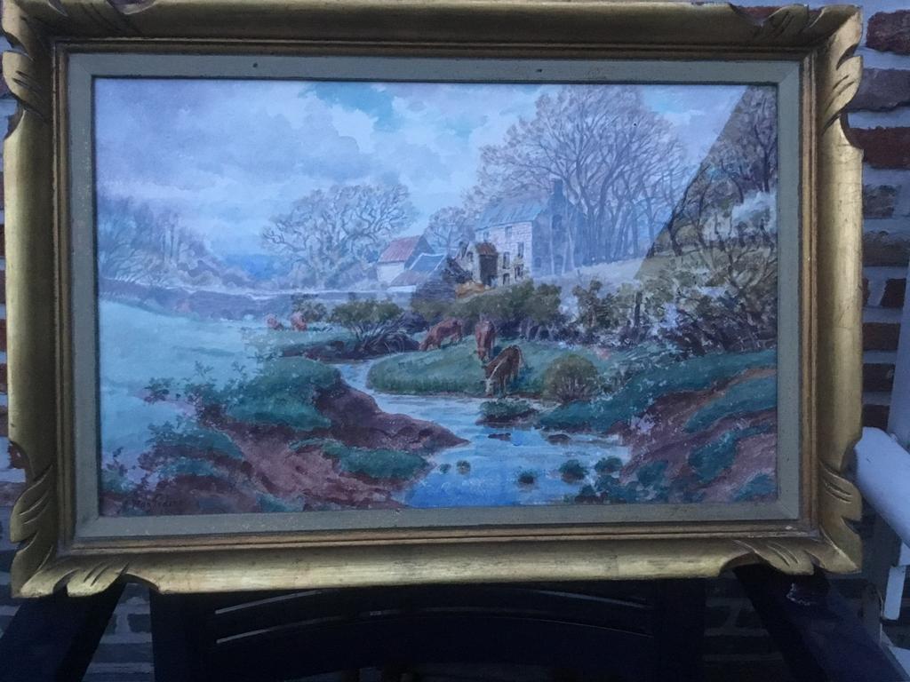 A.(Alfred) HAZLEDINE 1943 (°MOL 1876-1957) aquarelle 50cmx32, Enlèvement