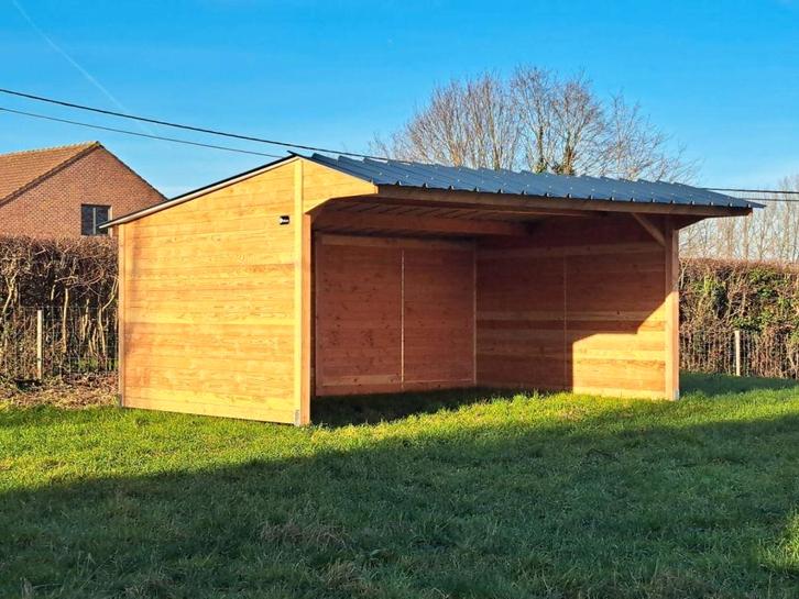 Schuilhok 4x6m in massief Douglashoutplanken 'Op voorraad', Dieren en Toebehoren, Stalling en Weidegang, Stalling, 2 of 3 paarden of pony's