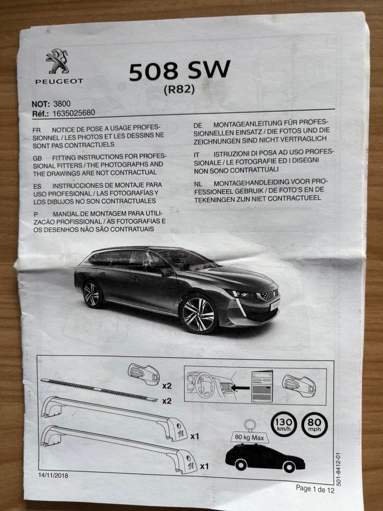 Dakdragers voor Peugeot 508 SW, Ophalen