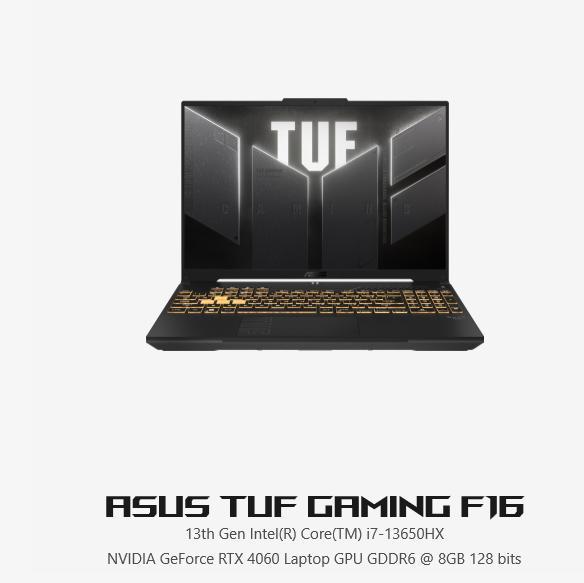 ASUS TUF GAMING F16, Informatique & Logiciels, Ordinateurs portables Windows, Neuf, 16 pouces, SSD, 3 à 4 Ghz, 16 GB, Azerty, Avec carte vidéo