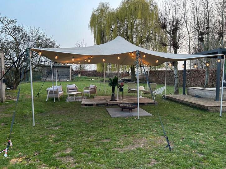 Stretchtent te huur 6,5m x 6,5m, Tuin en Terras, Partytenten, Zo goed als nieuw, Verzenden