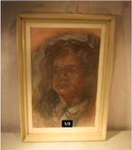 Mooi Oude Tekening 'Droevig Meisje' - A Wisand - 1957, Antiek en Kunst, Ophalen of Verzenden