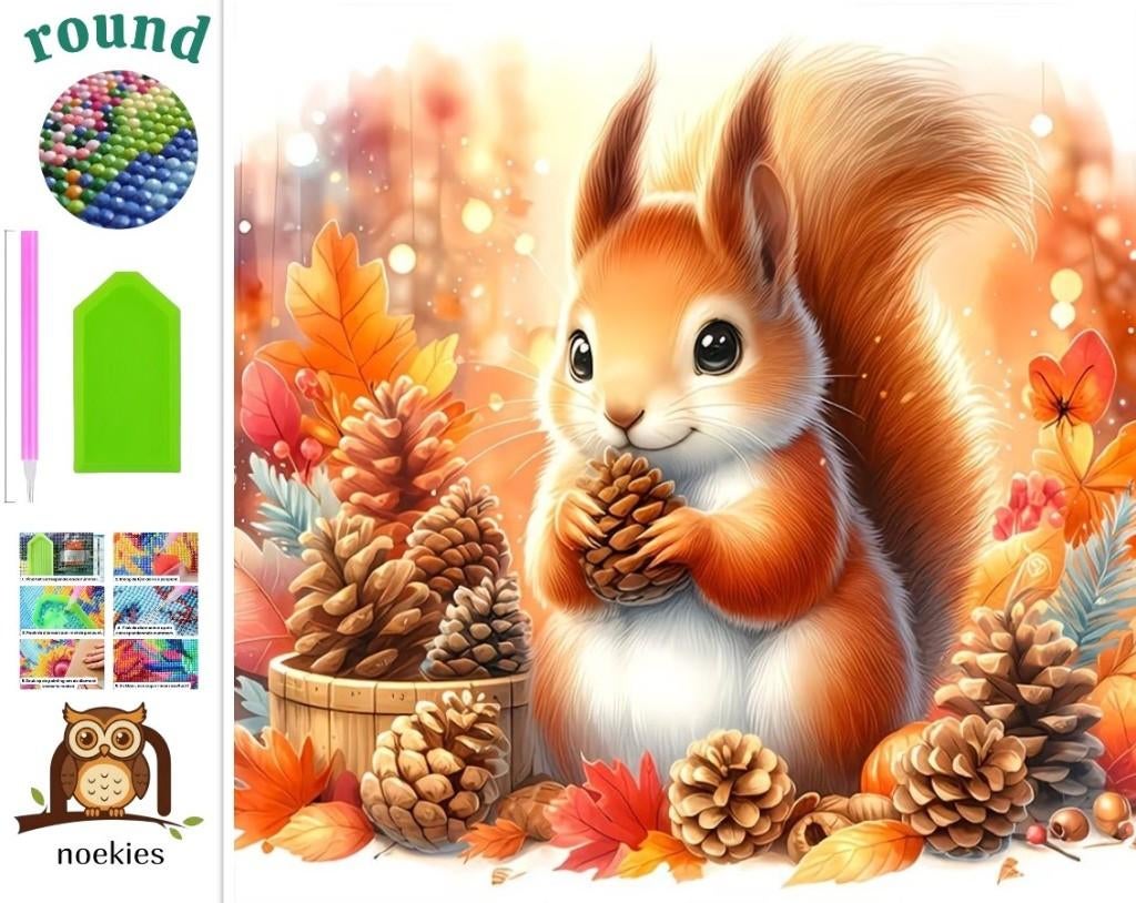 nr 526 Diamond Painting eekhoorn 20x20cm (rond), Verzenden, Nieuw, Blauw, Overige merken