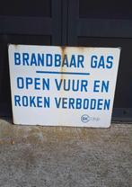 Emaille tekstbord, verbodsbord Brandbaar Gas, Langcat Bussum, Verzamelen, Ophalen of Verzenden, Gebruikt, Reclamebord