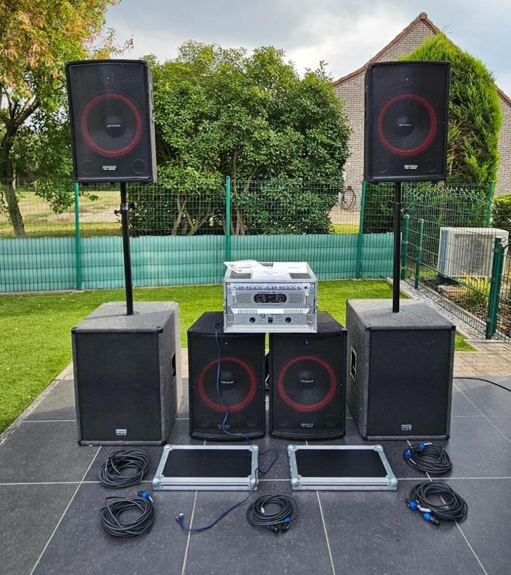 Set : 2 versterkers, crossover, case, 6 luidsprekers, ..., Muziek en Instrumenten, Dj-sets en Draaitafels, Gebruikt, Dj-set, Overige merken