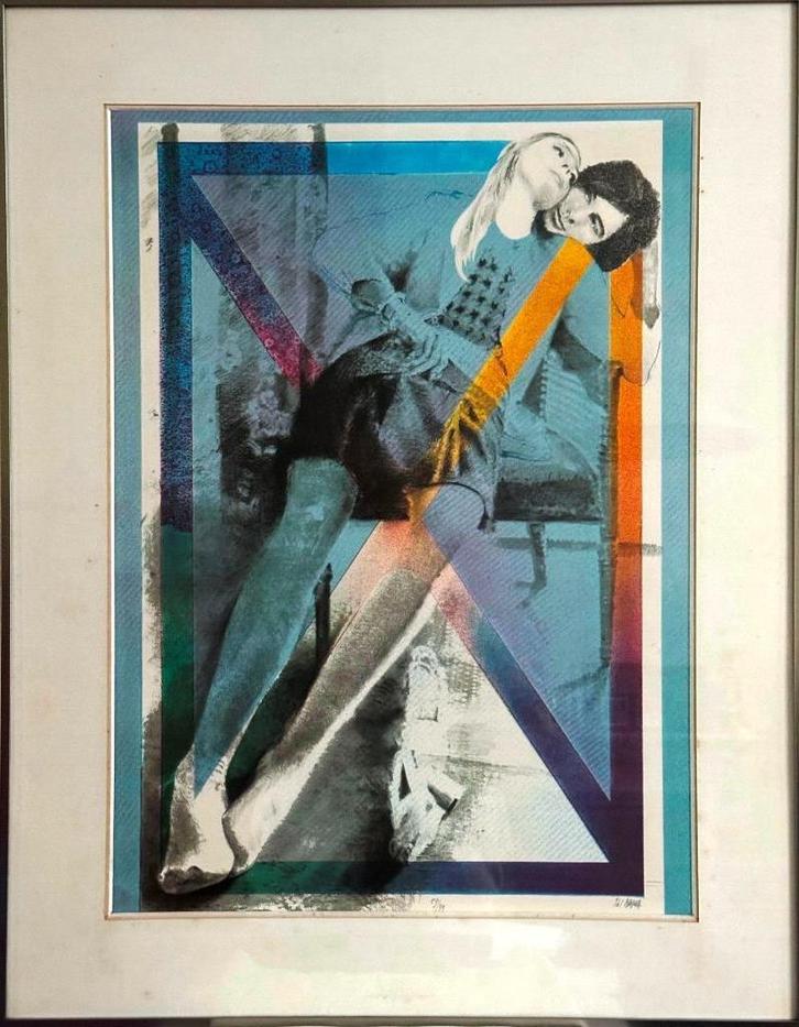 Pol Mara ,  "Blue Triangular Love" , litho, Antiek en Kunst, Kunst | Litho's en Zeefdrukken, Ophalen of Verzenden