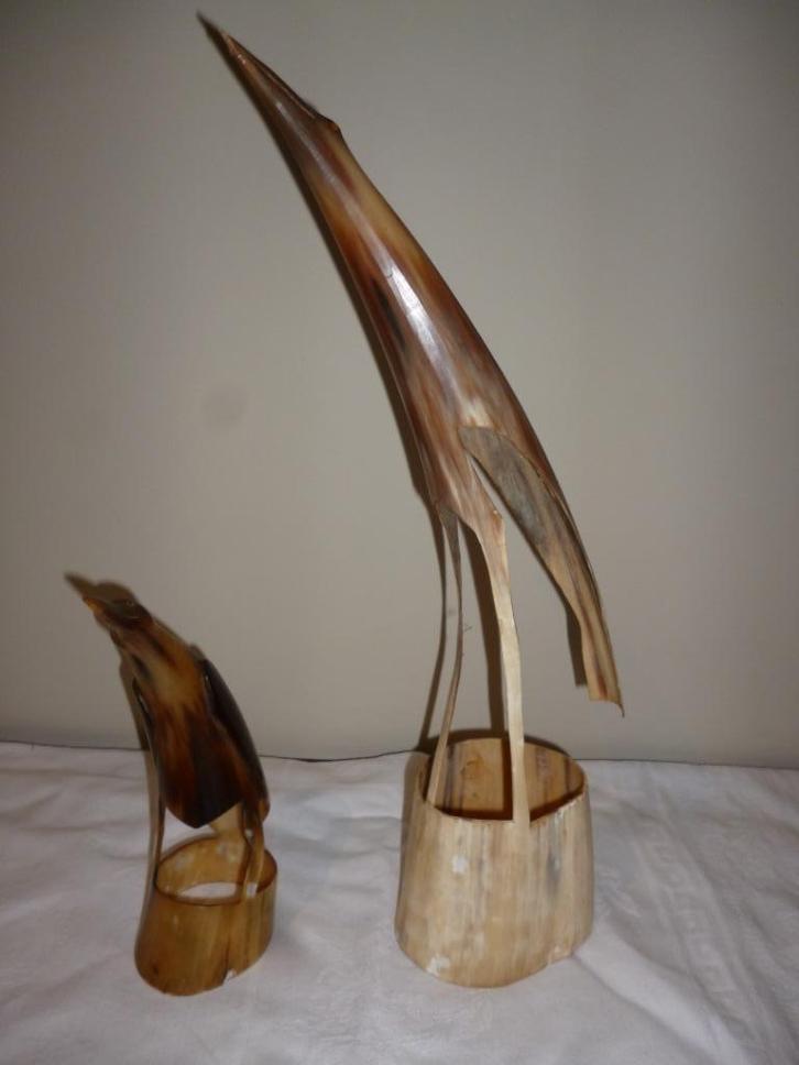 figuren vogel kraan reiger gesneden uit hoorn hoornsnijwerk, Antiek en Kunst, Kunst | Niet-Westerse kunst, Ophalen of Verzenden