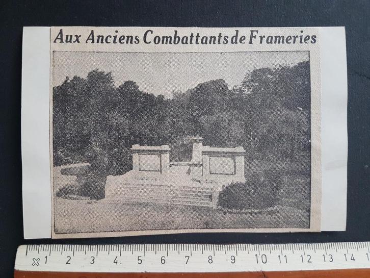Coupure : Frameries Aux Anciens Combattants Monument, Collections, Objets militaires | Général, Armée de terre, Envoi