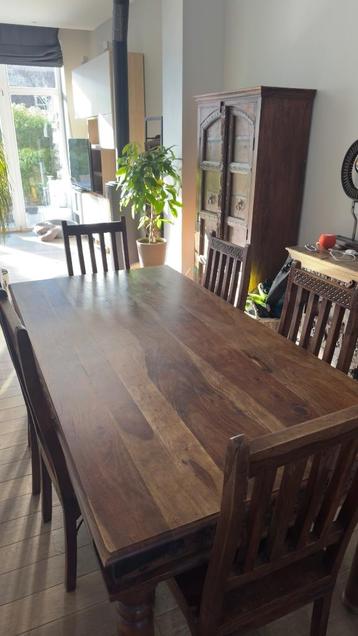 Table et 6 chaises - bois massif, Teck, 150 à 200 cm, Enlèvement, Utilisé