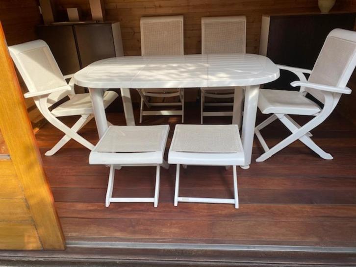 Luxe Tuinset Triconfort - Wit, Tuin en Terras, Tuinsets en Loungesets, Zo goed als nieuw, Tuinset, Kunststof, 4 zitplaatsen, Eettafel