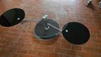 salon tafeltje  glas met 2 draaibare schabben, Huis en Inrichting, Ophalen, 85 diameter  +2X  40 cm verdreeibaar, Gebruikt, 50 tot 75 cm