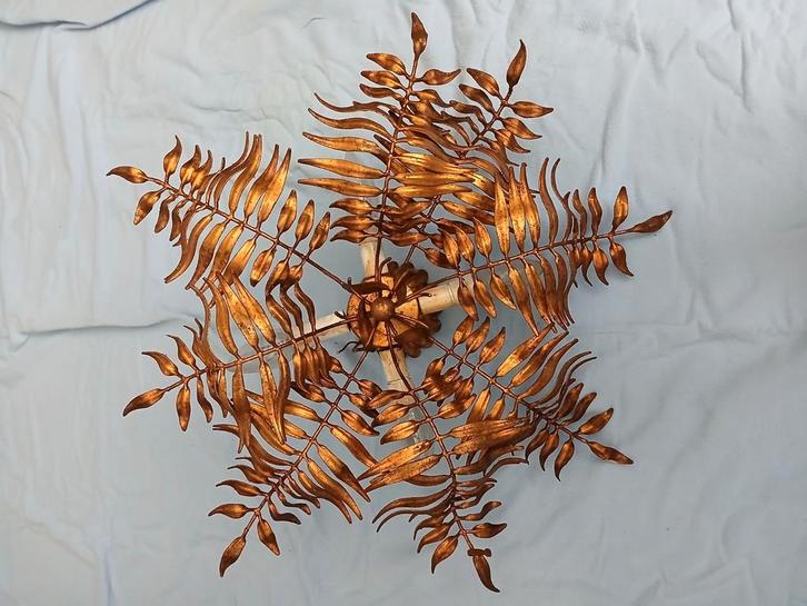 Vintage design plafondlamp in de vorm van goudkleurig varens, Antiek en Kunst, Antiek | Verlichting, Ophalen of Verzenden