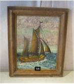 Mooi Oud Geschilderd Werk 'Zeilbootje op Zee' - F Verlinden, Antiek en Kunst, Ophalen of Verzenden