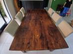 Teakhouten eettafel  220cm lang met 6 lederen stoelen, Huis en Inrichting, Ophalen, Gebruikt, 100 tot 150 cm, Teakhout