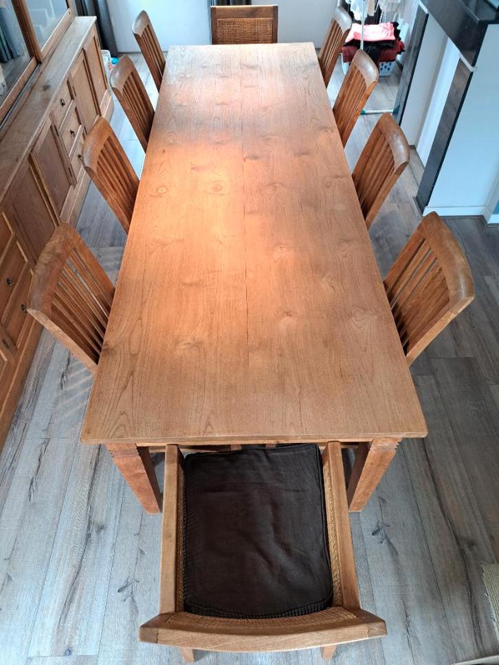 Grande table + 10 chaises en teck, Maison & Meubles, Tables | Tables à manger, Comme neuf, 50 à 100 cm, 200 cm ou plus, Cinq personnes ou plus